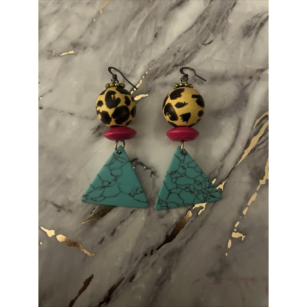Plunder Design Fashion Jewelry Frances Leopard Turquoise Drop Dangling Earrings